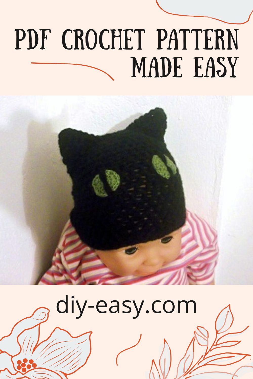 Black Cat Hat Crochet Pattern | Earflaps & Cute Face | Newborn to Adult 2 Black Cat Hat Crochet Pattern | Earflaps & Cute Face | Newborn to Adult