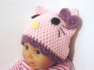 Hello Kitty Beanie Hat Crochet Pattern | 7 Sizes Newborn to Adult | Easy