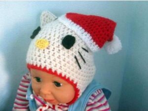 Hello Kitty Christmas Hat Crochet Pattern | Santa Hat + Earflaps | 7 Sizes