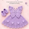Finished crochet butterfly baby dress with scalloped skirt and butterfly-shaped bodice