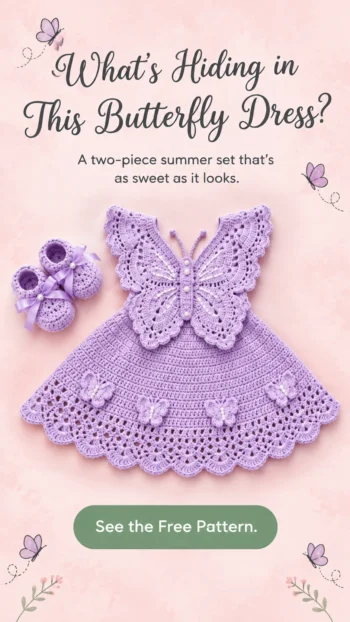 Crochet Butterfly Baby Dress: A Whimsical Summer Keepsake 1 Finished crochet butterfly baby dress with scalloped skirt and butterfly-shaped bodice