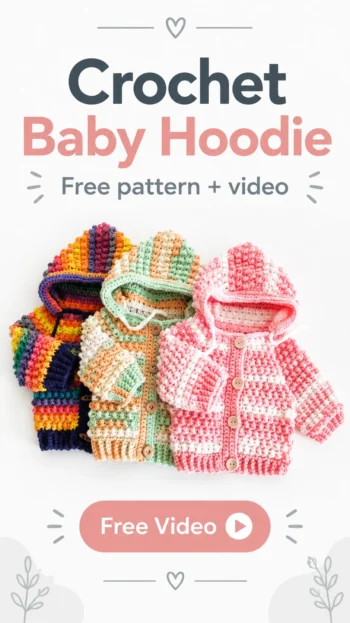 Crochet baby hoodie in aqua with textured cobble stitch and drawstring hood